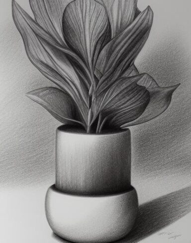 Pencil drawing of a plant in vase