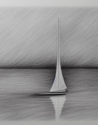 Pencil drawing of a sailboat in the water