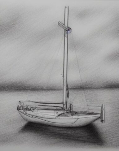 Pencil drawing of a sailboat in the water