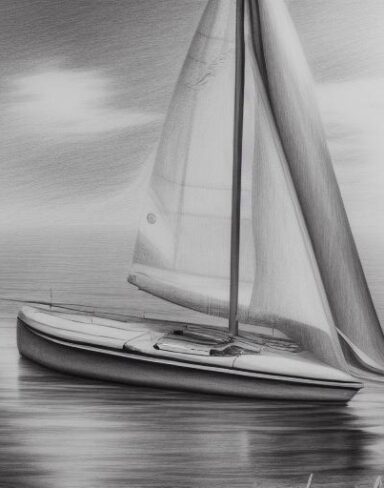 Pencil drawing of a sailboat in the water