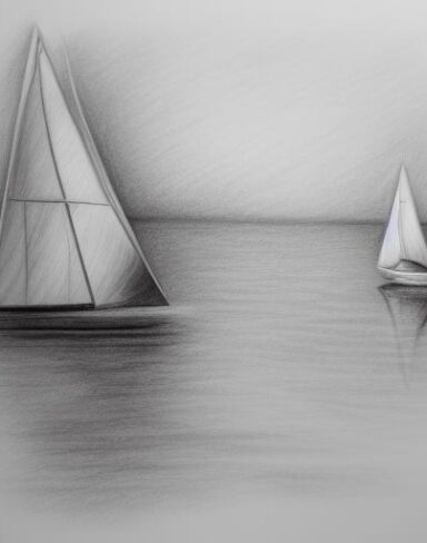 Pencil drawing of a sailboat in the water