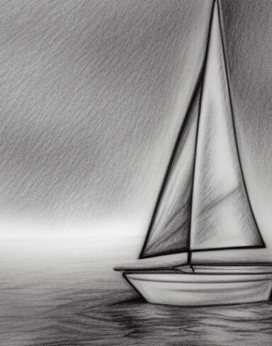 Pencil drawing of a sailboat in the water