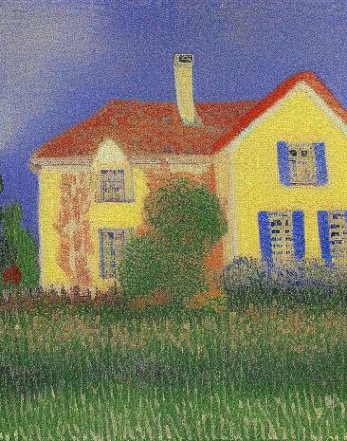 Post-impressionism painting of the house in the garden