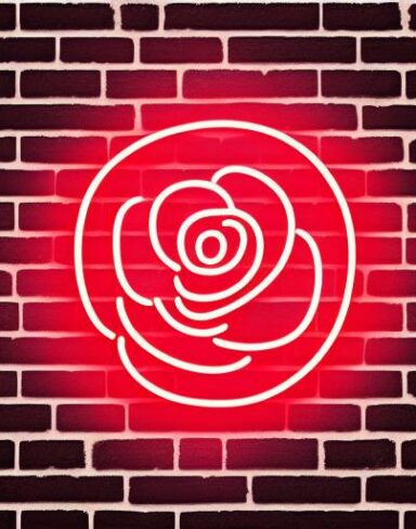 Simple flower neon sign on a brick wall