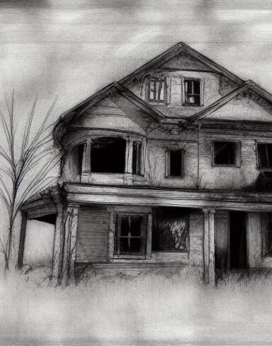 The black and white charcoal drawing of house