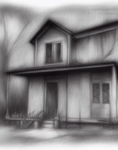 The black and white charcoal drawing of house