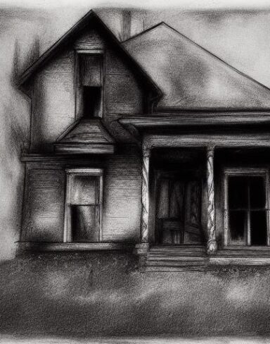 The black and white charcoal drawing of house