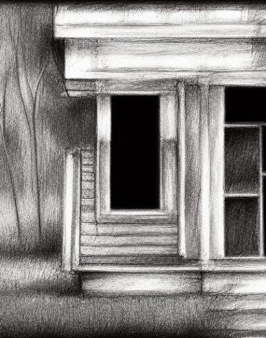The black and white drawing of a house