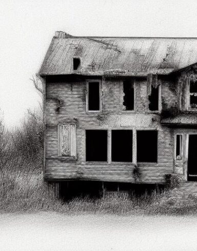 The black and white drawing of a house
