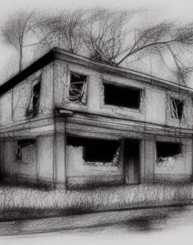 The black and white drawing of a house