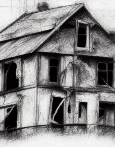 The black and white drawing of the house