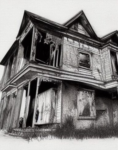 The black and white drawing of the house