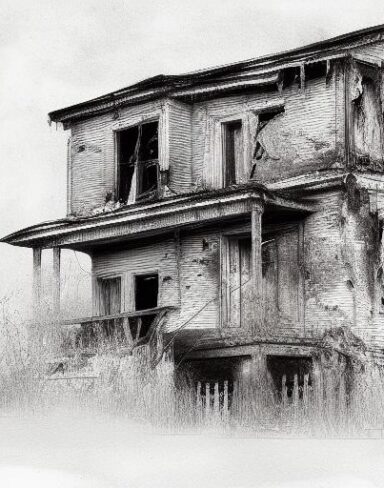 The black and white drawing of the house