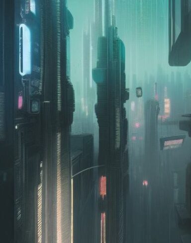 The digital city filled with lots of tall buildings