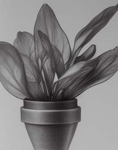 The drawing of a plant in a vase