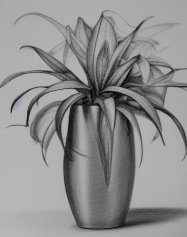 The drawing of a plant in a vase