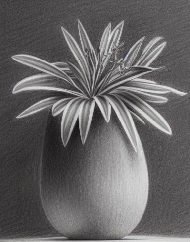 The drawing of a plant in a vase