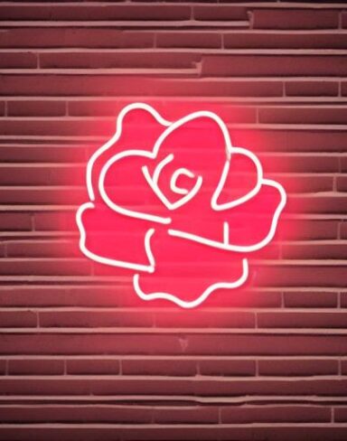 The flower neon sign on the brick wall