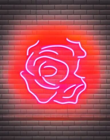 The flower neon sign on the brick wall