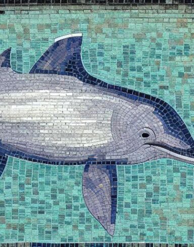 The mosaic of a dolphin in the costal inspired by Charles Ginner