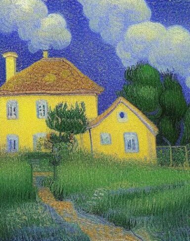 The painting of a house in the garden