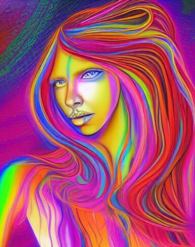 The painting of a woman with long hair