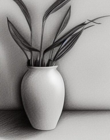 The pencil drawing of a plant in the vase