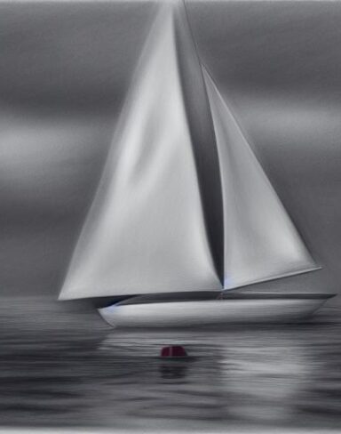 The pencil drawing of a sailboat in the water