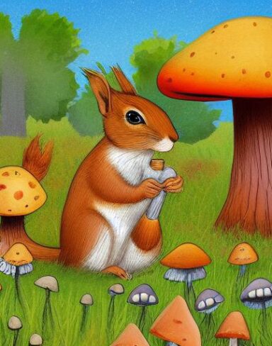 The squirrels and a mushroom