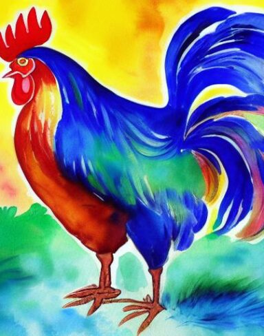 The watercolor painting of a rooster by Olga Boznańska