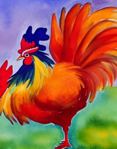 Watercolor painting of the rooster by Olga Boznańska