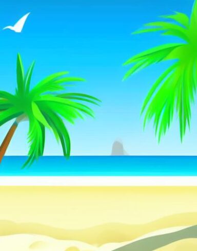 A beach scene with palm trees