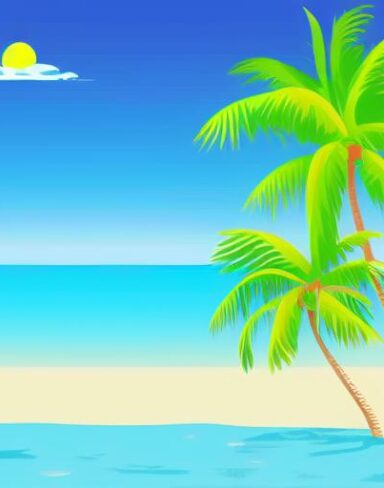 A beach scene with palm trees