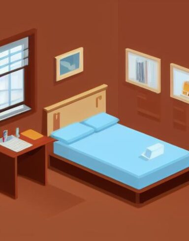 A bedroom with a bed and desk in it