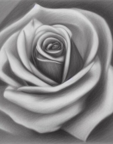 A black and white color charcoal drawing of a rose