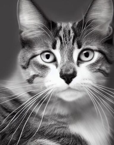 A black and white drawing of a American wirehair cat portrait