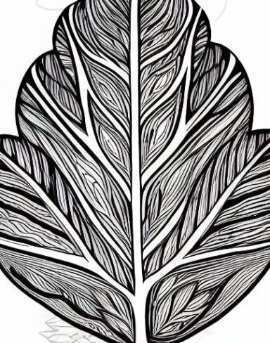 A black and white drawing of a leaf
