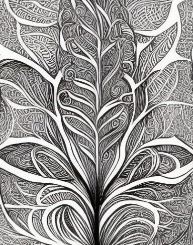 A black and white drawing of a leaf