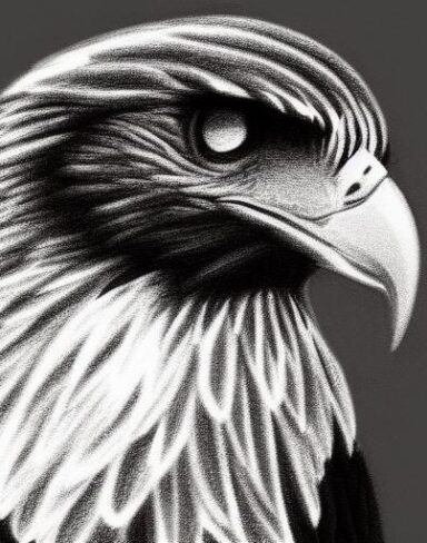 A black and white drawing of a small eagle