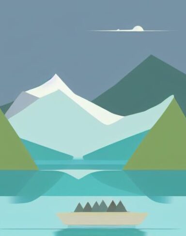 A boat in a lake with mountains