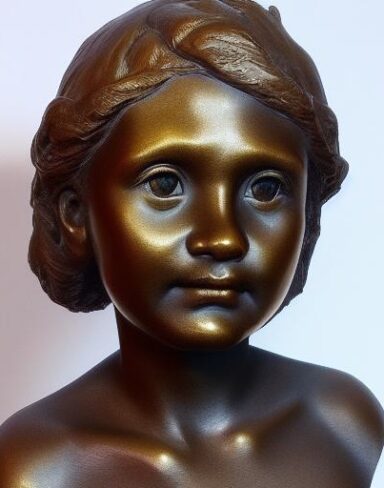 A bronze bust of a girl