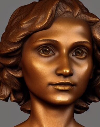 A bronze bust sculpture of one young lady