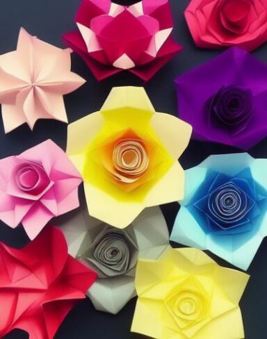 A bunch of different colors paper flowers