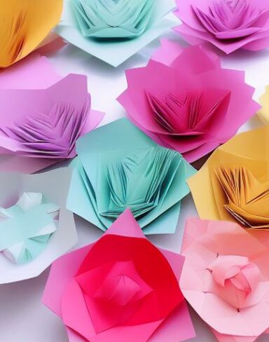 A bunch of paper flowers in many colors
