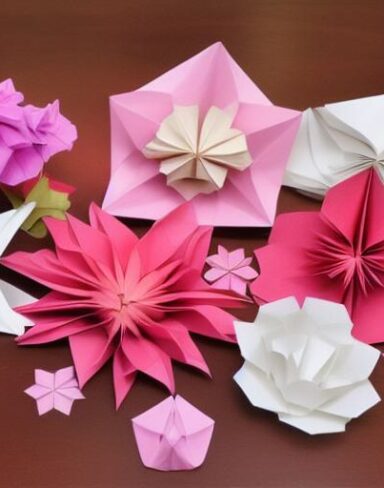 A bunch of paper flowers sitting on top of a table