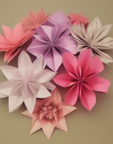 A bunch of paper flowers various sizes
