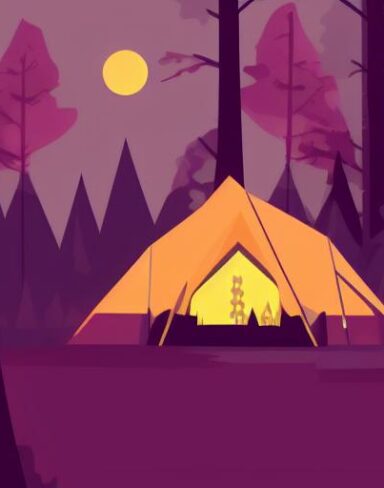 A camp in a forest at night