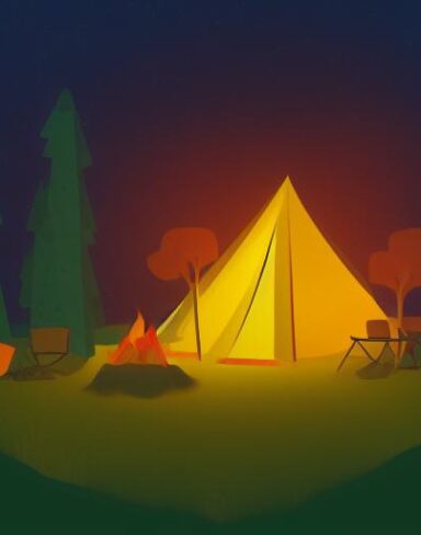 A camp in the forest at night