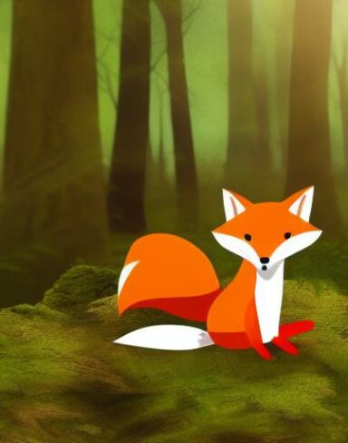 A cartoon fox sitting in the forest