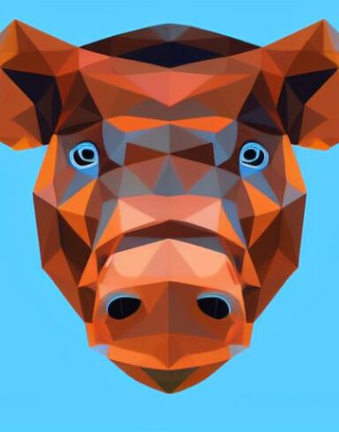 A close up of a boar face on a blue background